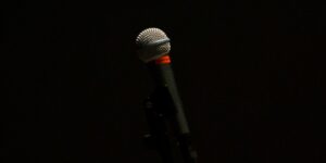 black corded microphone with stand