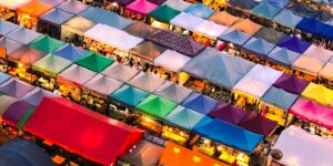aerial photography of colorful tent